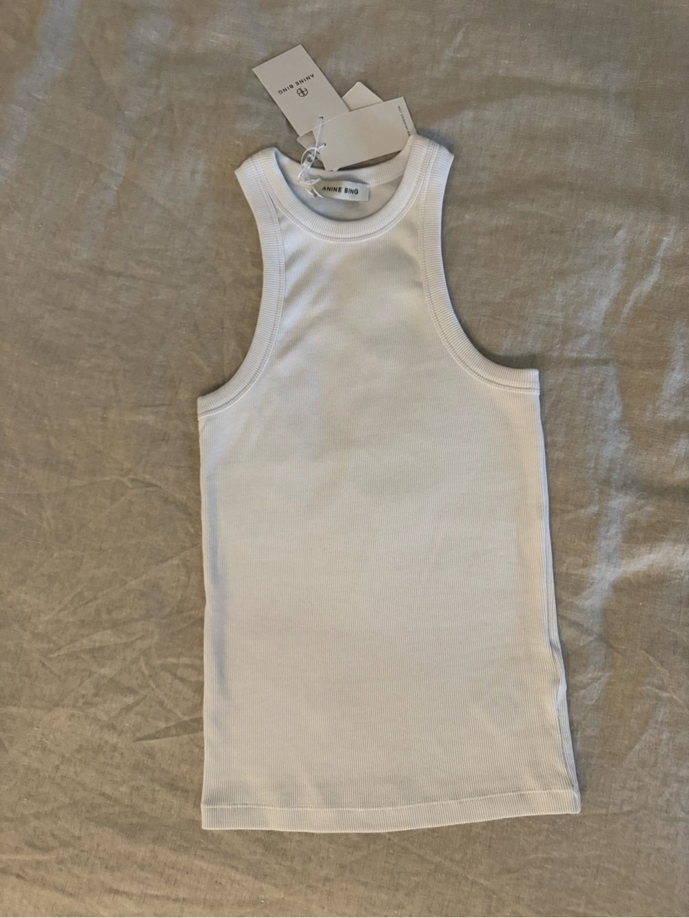 Anine Bing Kids Cream Ribbed Racerback Tank - Picture 4 of 4